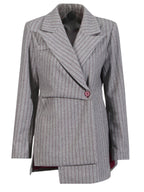 Women's Long Sleeve Striped Blazer with Unique Cut Design