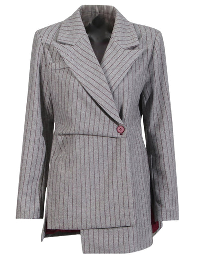 Women's Long Sleeve Striped Blazer with Unique Cut Design
