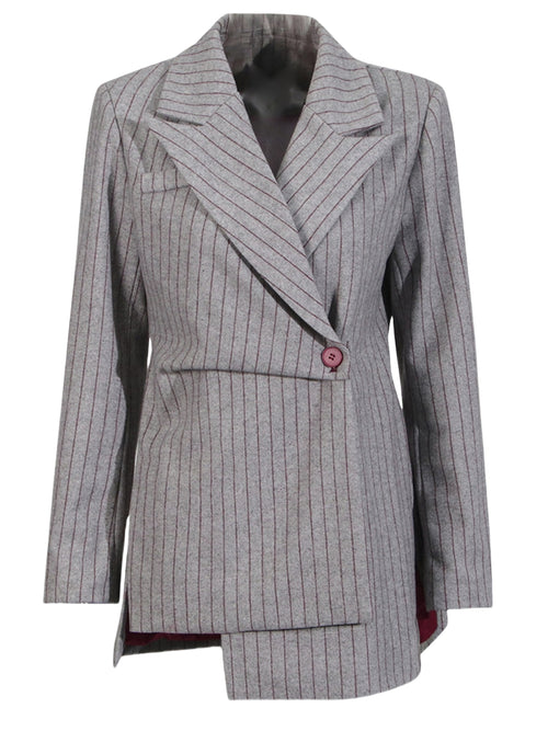 Women's Long Sleeve Striped Blazer with Unique Cut Design