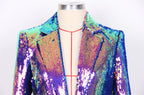 Women Sequin Blazer Single Button Long Sleeve Party Clubwear Jacket