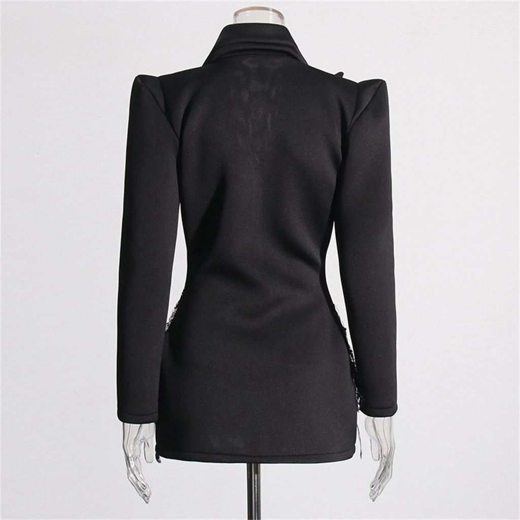 Luxury Beaded And Rhinestone Bodycon Blazer Dress For Formal Occasions
