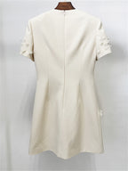 Platlogy Elegant 3D Floral Appliques Short Sleeve Mini Dress Formal Party Cocktail Sheath Dress