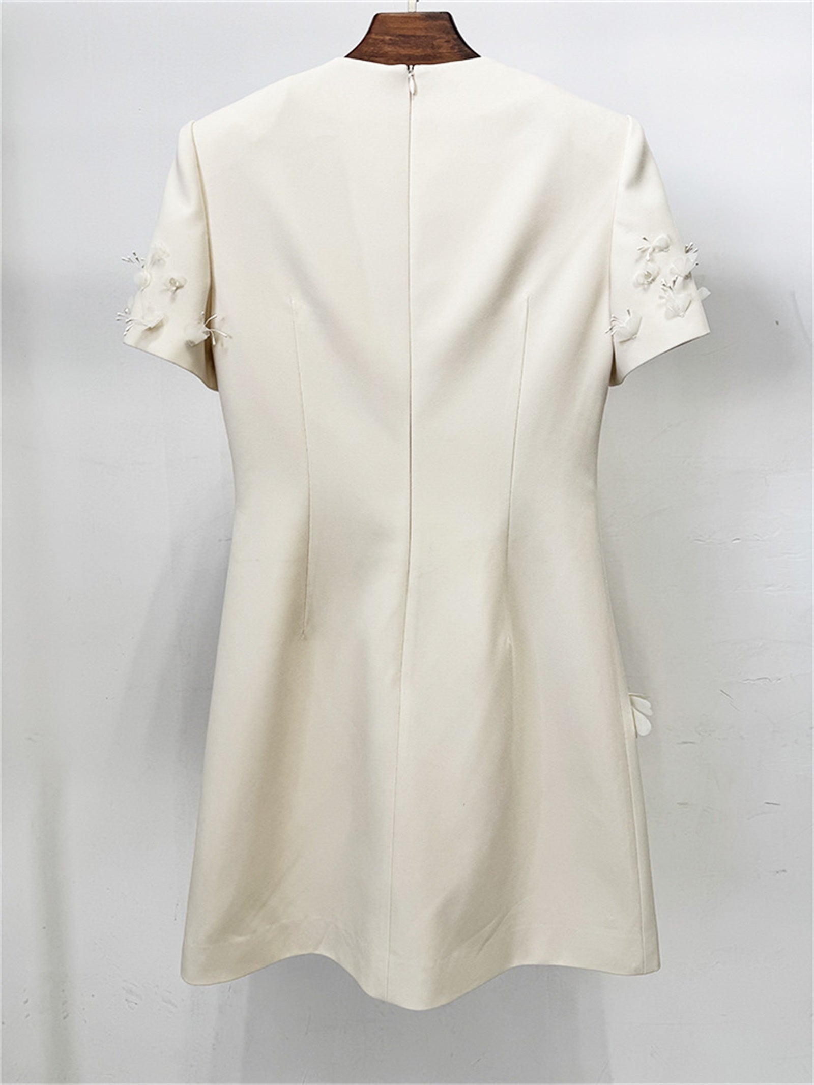 Platlogy Elegant 3D Floral Appliques Short Sleeve Mini Dress Formal Party Cocktail Sheath Dress