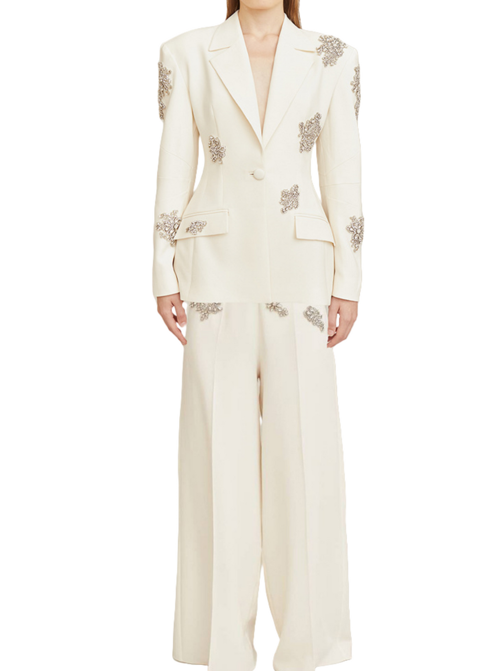 Rhinestone Embellished Tailored Blazer And Pants Two Piece Set