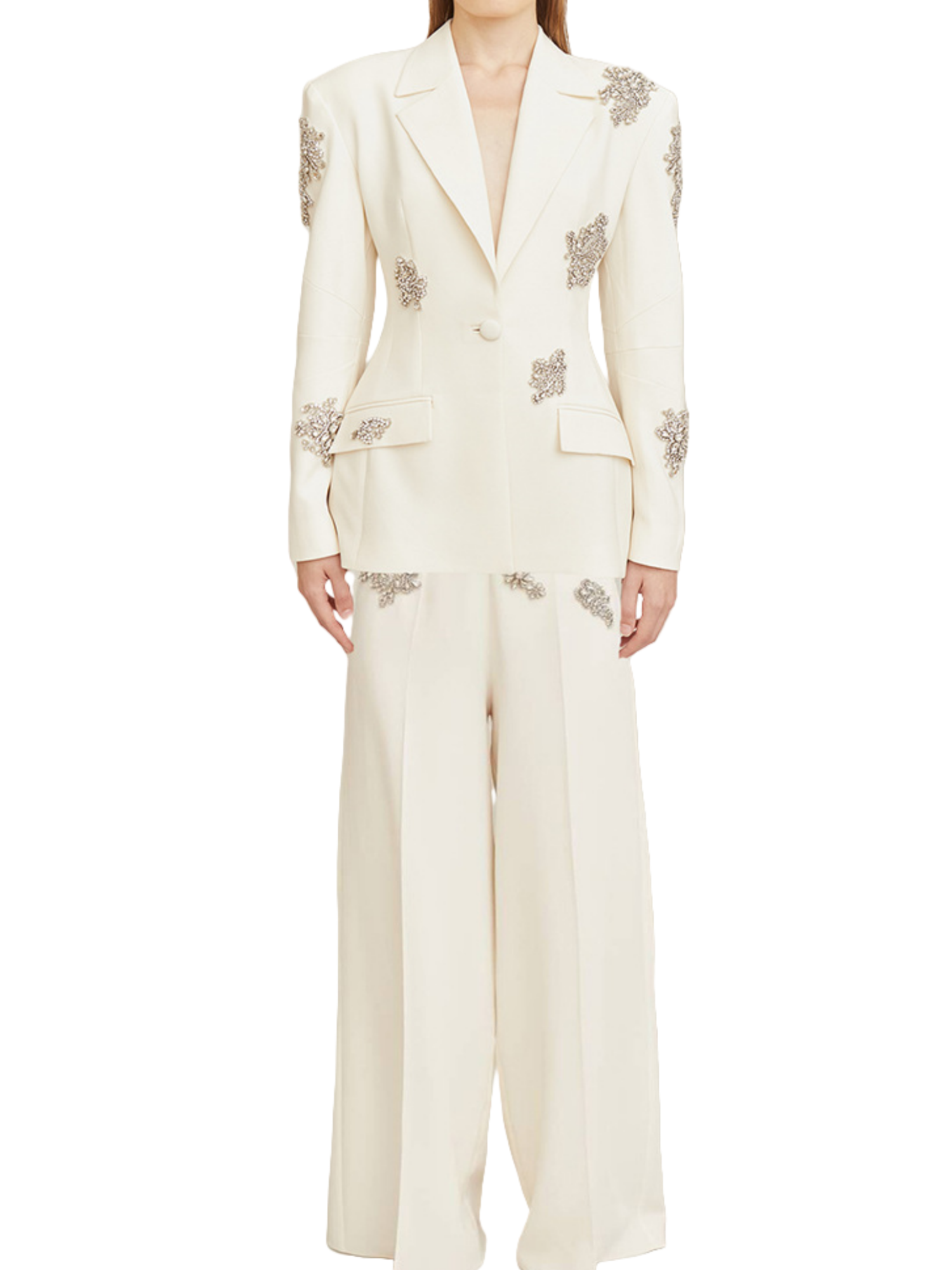 Rhinestone Embellished Tailored Blazer And Pants Two Piece Set