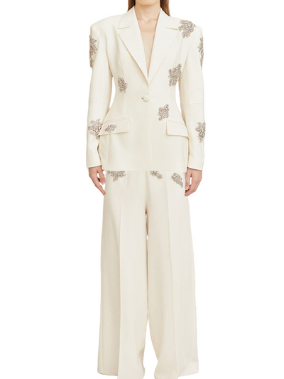 Rhinestone Embellished Tailored Blazer And Pants Two Piece Set