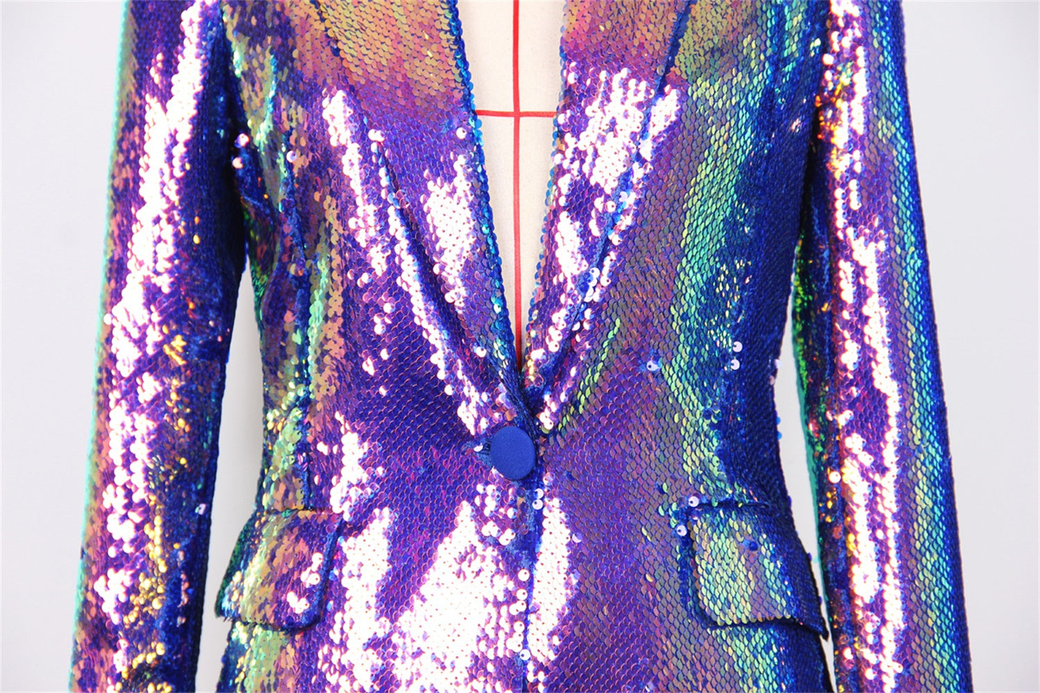 Women Sequin Blazer Single Button Long Sleeve Party Clubwear Jacket