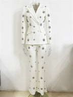 Rhinestone Embellished Blazer and Pants Two Piece Set for Women Formal Party Suit