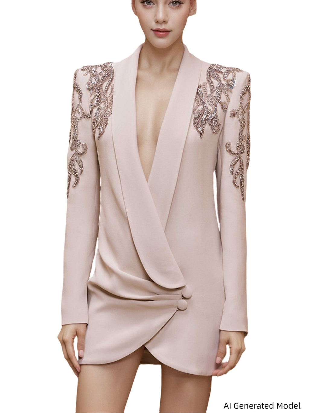 Platlogy Women's Luxury Designer Jacket Slim Fitting Rhinestone Diamonds Beaded Sequin Long Blazer Coat