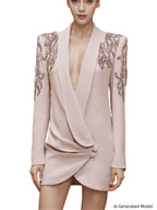 Platlogy Women's Luxury Designer Jacket Slim Fitting Rhinestone Diamonds Beaded Sequin Long Blazer Coat