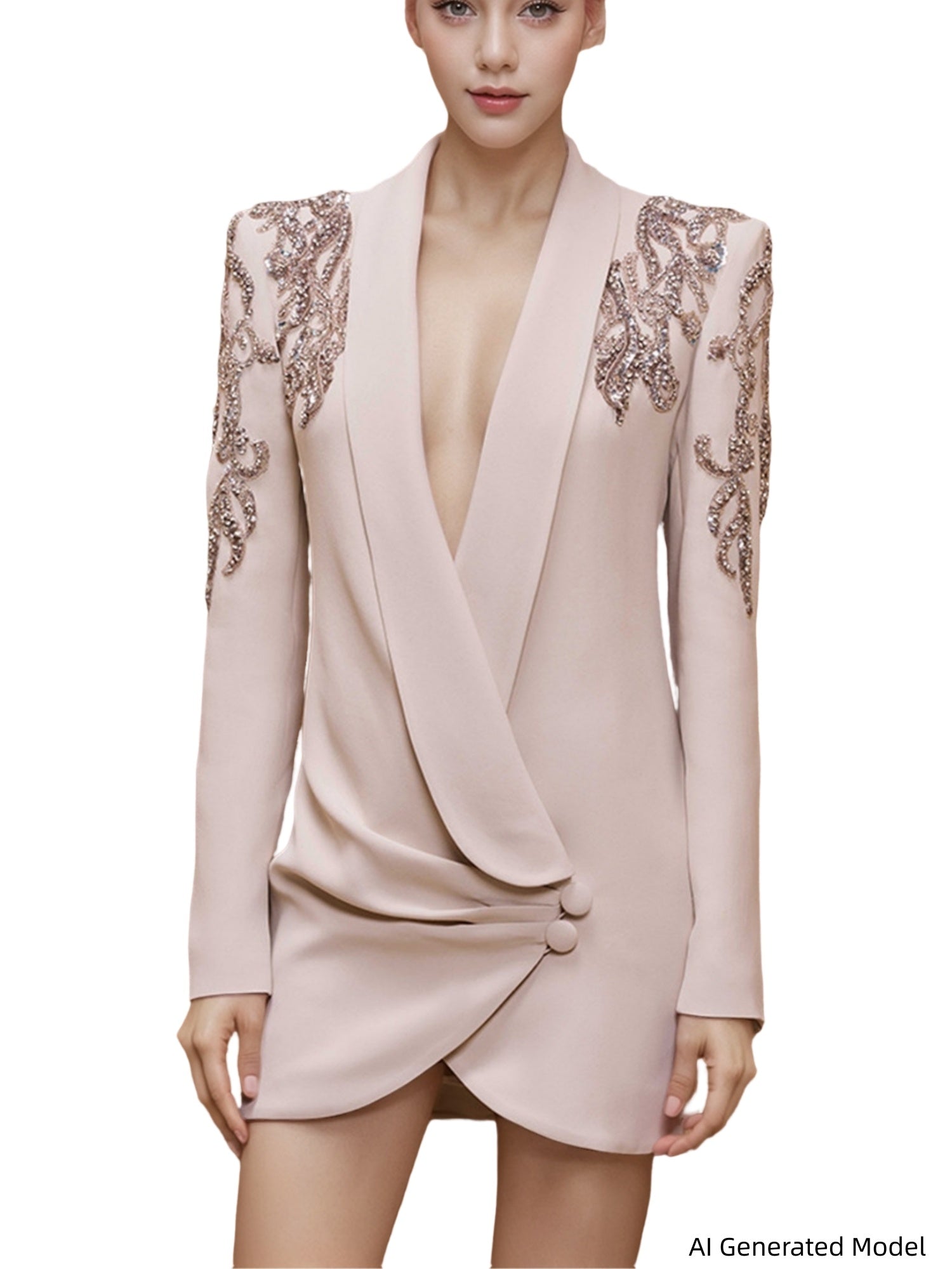 Platlogy Women's Luxury Designer Jacket Slim Fitting Rhinestone Diamonds Beaded Sequin Long Blazer Coat