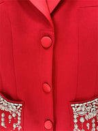 Embellished Cuff Maxi Blazer Dress Button Front Evening Party Dress