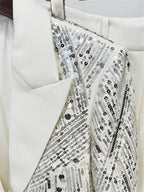 Sparkly Beaded Tuxedo Blazer Straight Leg Pants Suit For Party