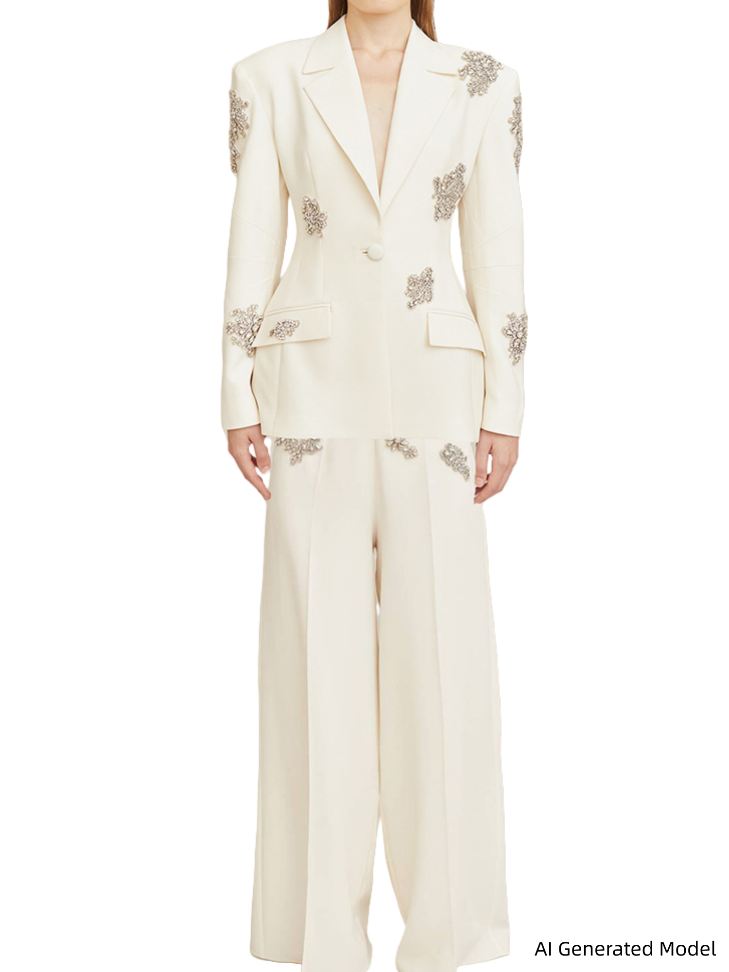 Platlogy Rhinestone Embellished Tailored Blazer And Pants Two Piece Set Main image