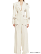 Platlogy Rhinestone Embellished Tailored Blazer And Pants Two Piece Set