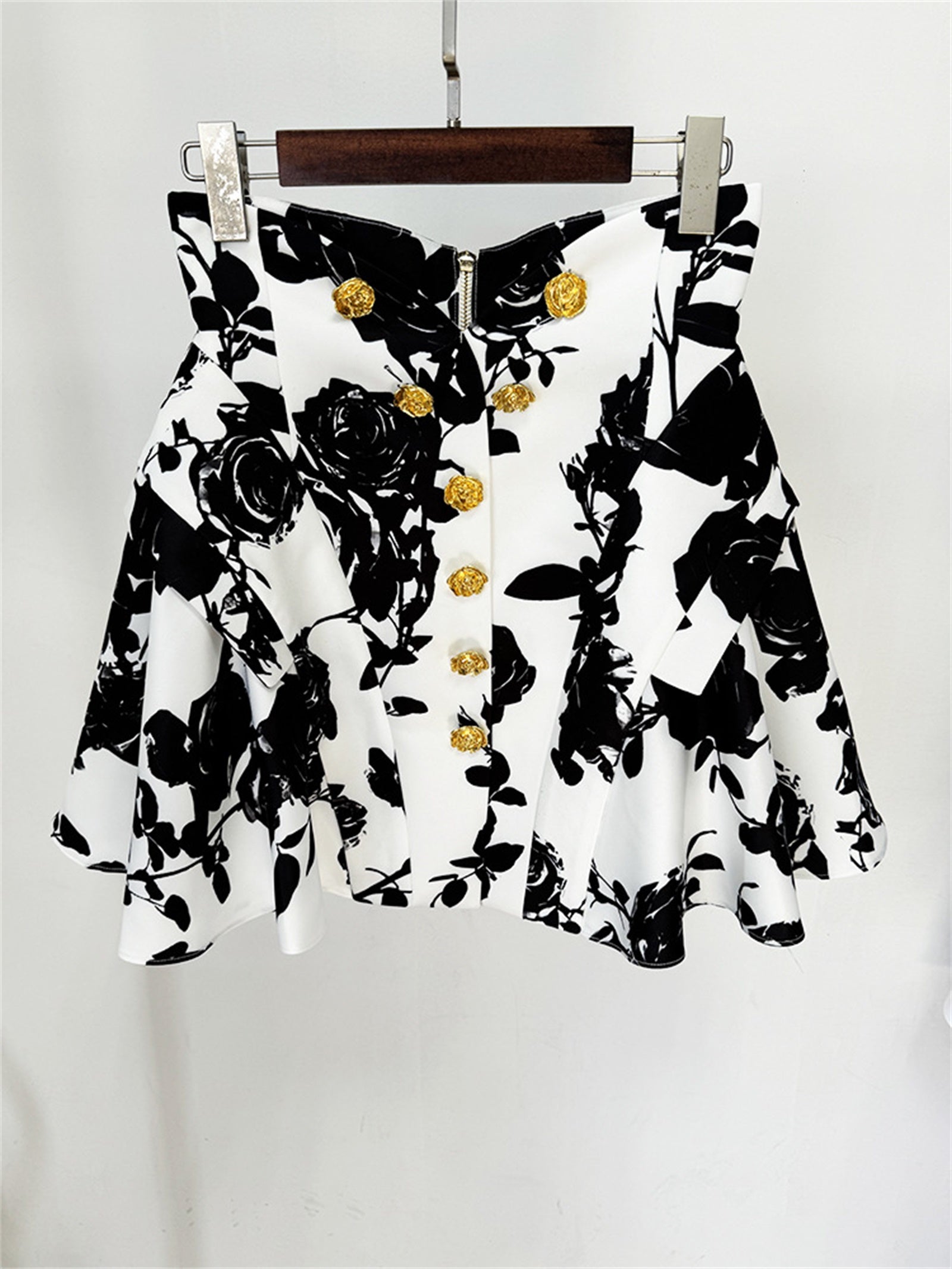 Platlogy Black Rose Print Shirt Mini Dress Elegant Long Sleeve Turn Down Collar A Line Party Casual Dress