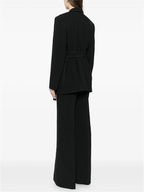 Women Elegant Two Piece Suit Set with Notched Lapel and Waist Tie