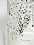 Sparkly Beaded Tuxedo Blazer Straight Leg Pants Suit For Party