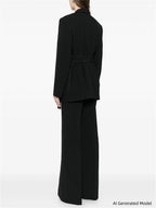 Platlogy Women Elegant Two Piece Suit Set with Notched Lapel and Waist Tie