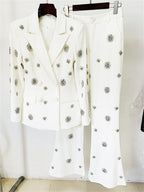 Rhinestone Embellished Blazer and Pants Two Piece Set for Women Formal Party Suit