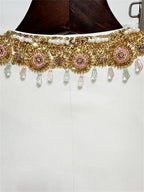 Platlogy Luxury Gold Beaded White Two Piece Women Suit Elegant Formal Blazer And Trouser Set For Business Wedding Party
