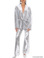 Platlogy Silver Sequin Blazer Pant Set Women Glitter Two Piece Outfit For Party Prom Stage Show