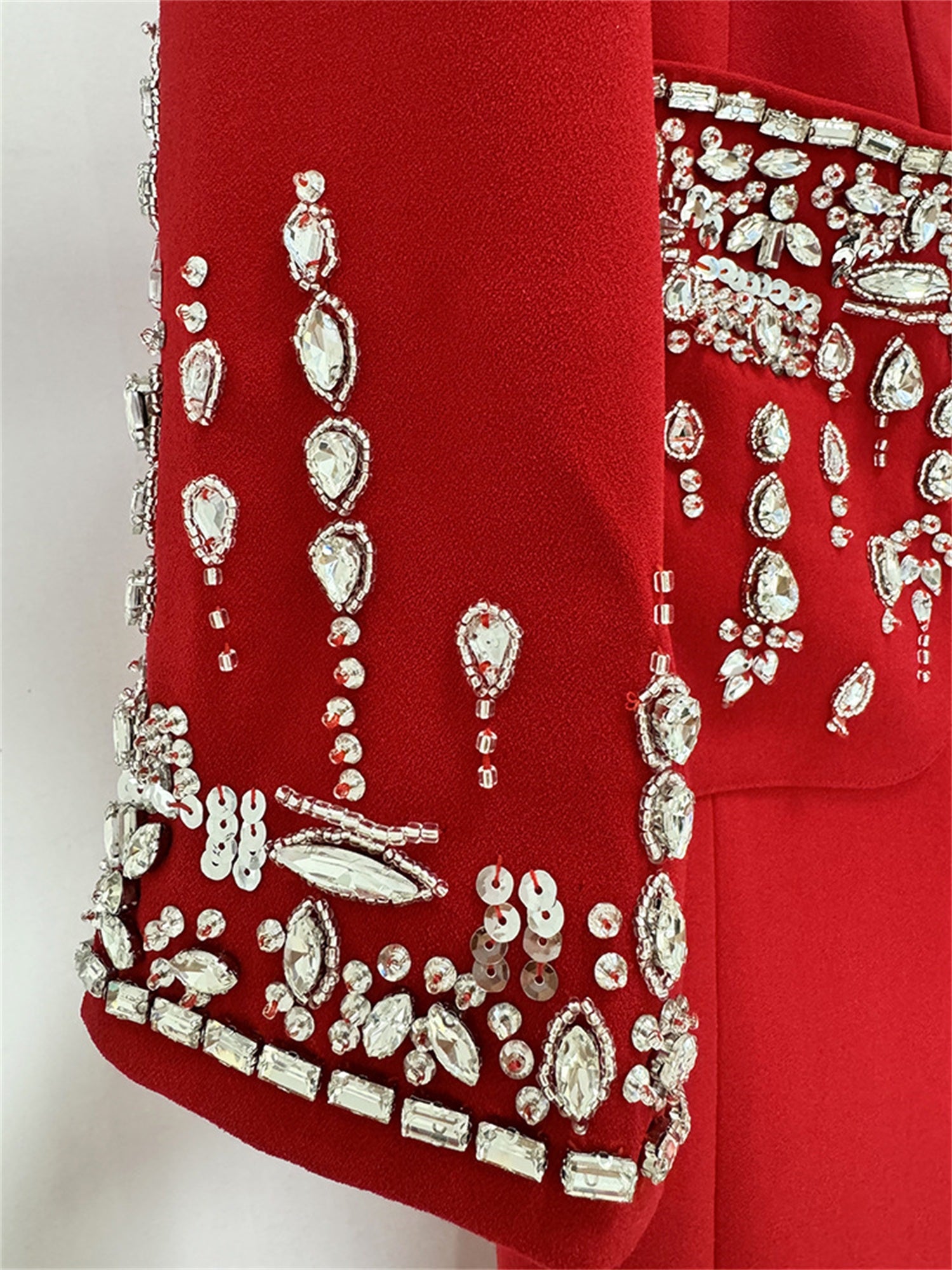 Embellished Cuff Maxi Blazer Dress Button Front Evening Party Dress