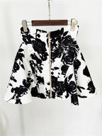 Platlogy Black Rose Print Shirt Mini Dress Elegant Long Sleeve Turn Down Collar A Line Party Casual Dress