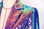 Women Sequin Blazer Single Button Long Sleeve Party Clubwear Jacket