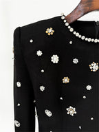 Elegant Beaded Cocktail Dress Crew Neck Slim Fit Midi Dress for Special Occasions