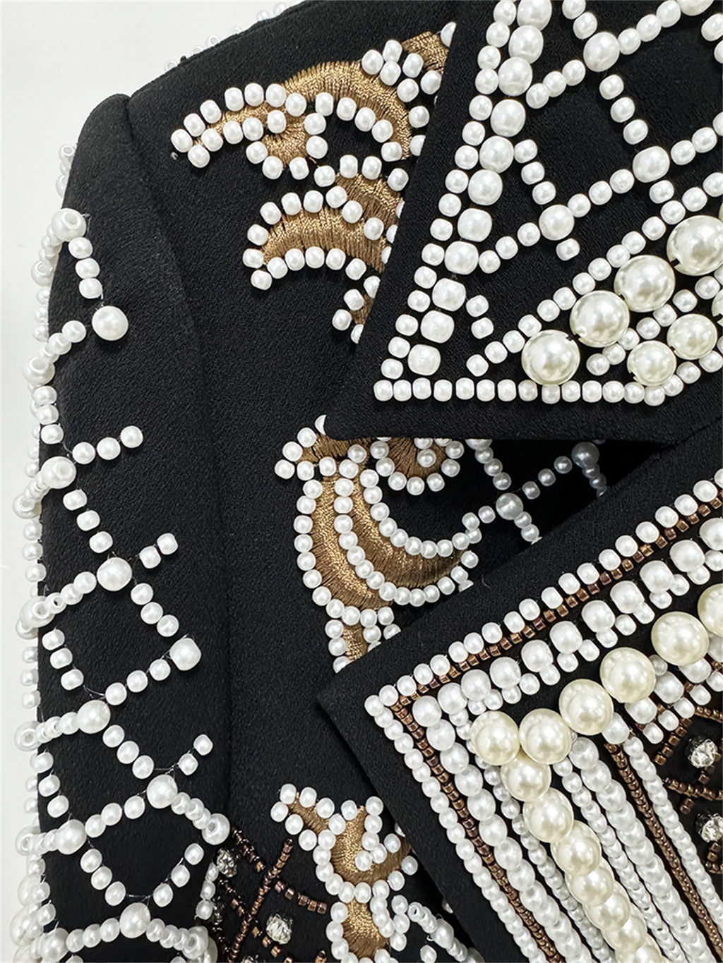 Platlogy Luxury Heavy Pearl Embroidered Cropped Blazer Women Lapel Long Sleeve Elegant Party Dressy Jacket