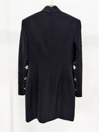 Platlogy Black Stand Collar Long Sleeve Mini Dress Heavy Star Rhinestone Embellished Elegant Party Cocktail Dress