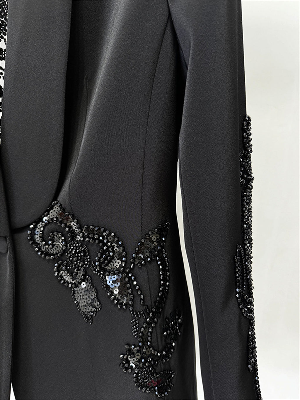 Platlogy Elegant Rhinestone Cutout Back Blazer Sheer Mesh Wide Leg Pants Formal Two Piece Women Suit
