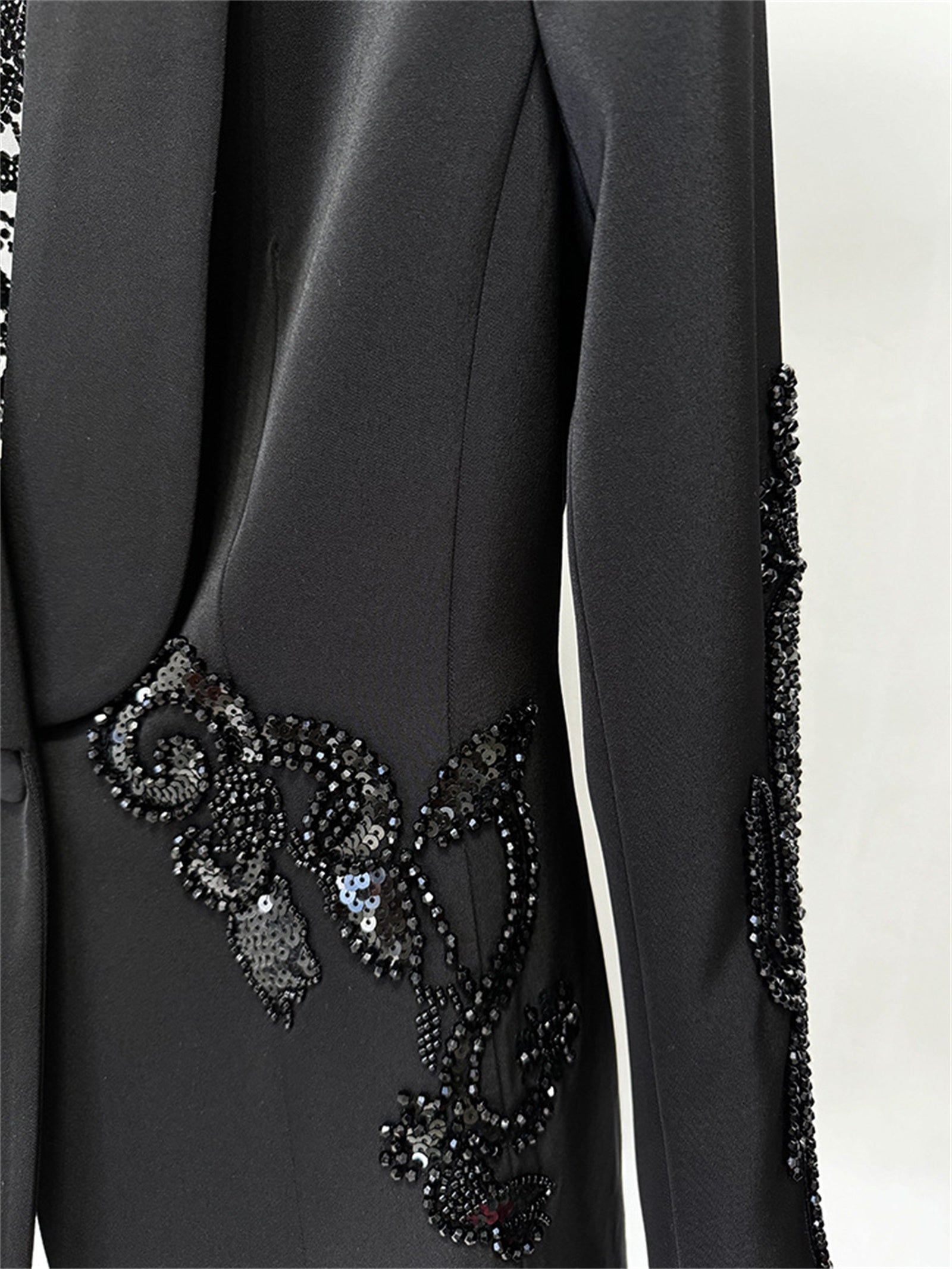Platlogy Elegant Rhinestone Cutout Back Blazer Sheer Mesh Wide Leg Pants Formal Two Piece Women Suit