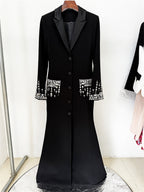 Embellished Cuff Maxi Blazer Dress Button Front Evening Party Dress