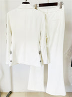 Rhinestone Embellished Blazer and Pants Two Piece Set for Women Formal Party Suit