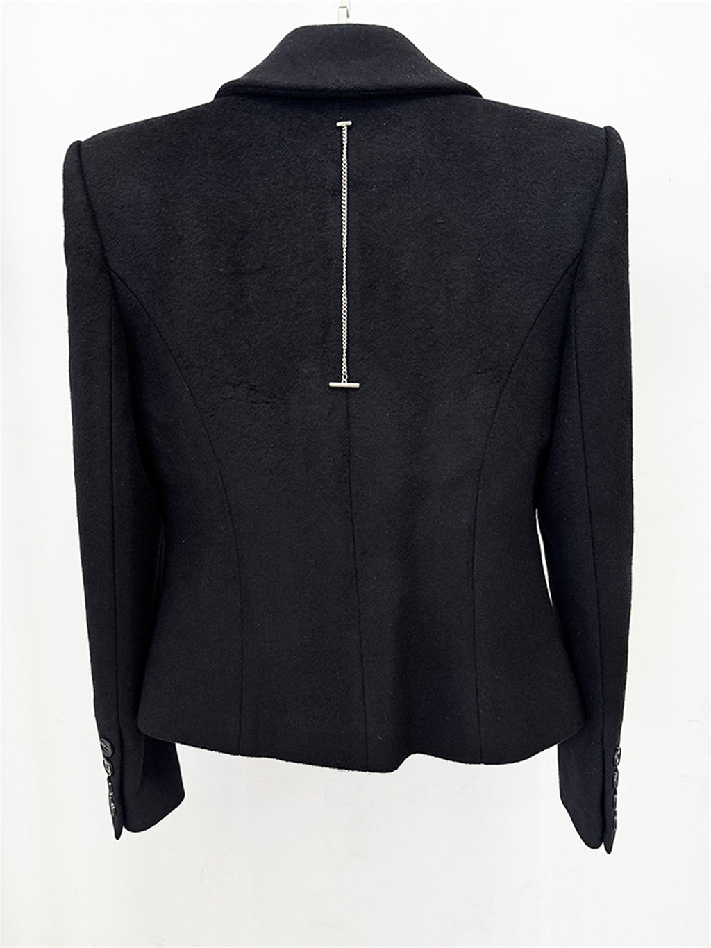 Platlogy Women Elegant Big Lapel Double Breasted Wool Blend Slim Cropped Blazer Formal Work Outerwear