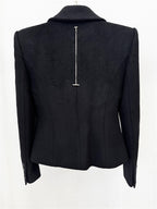 Platlogy Women Elegant Big Lapel Double Breasted Wool Blend Slim Cropped Blazer Formal Work Outerwear