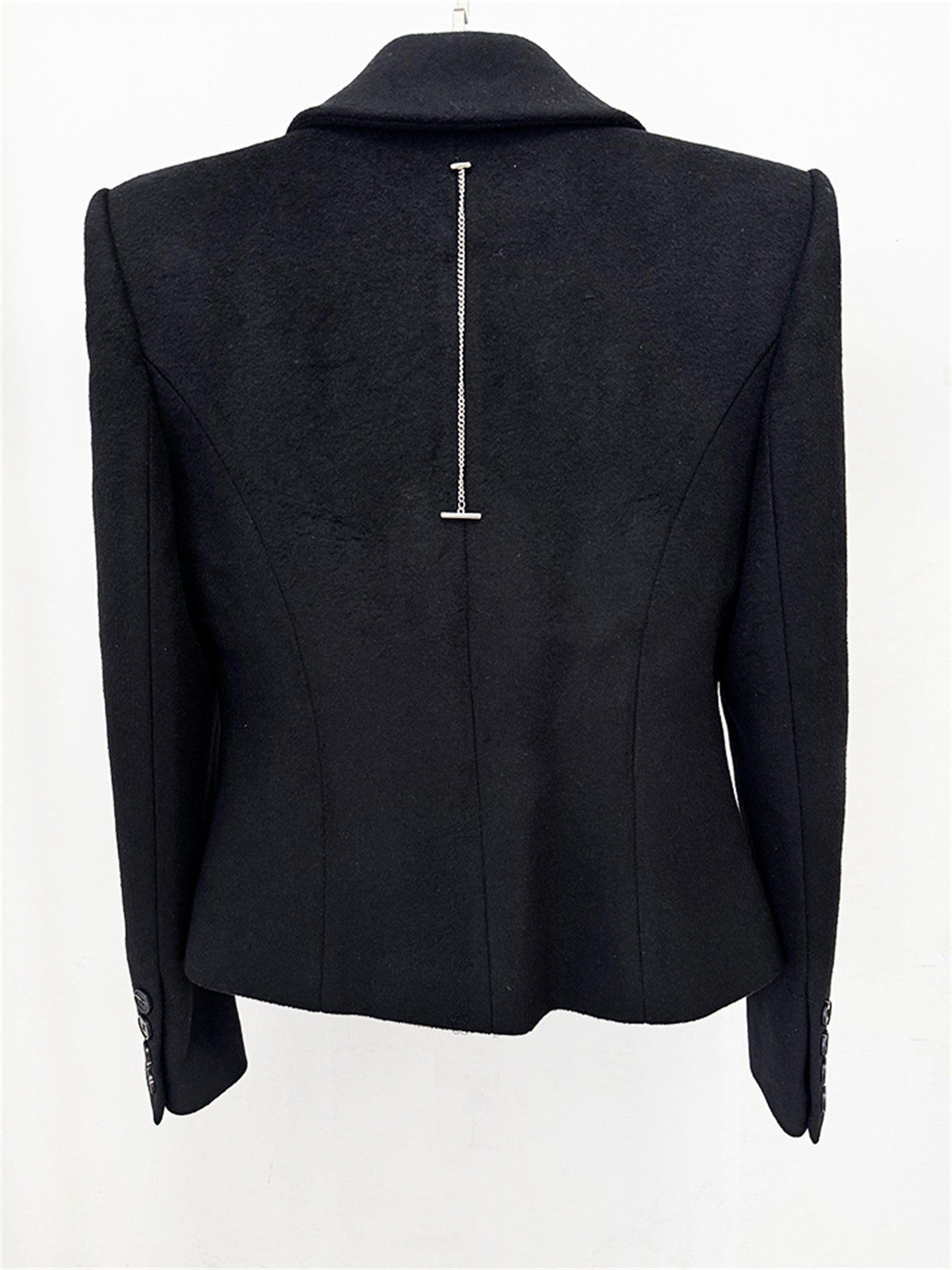 Platlogy Women Elegant Big Lapel Double Breasted Wool Blend Slim Cropped Blazer Formal Work Outerwear