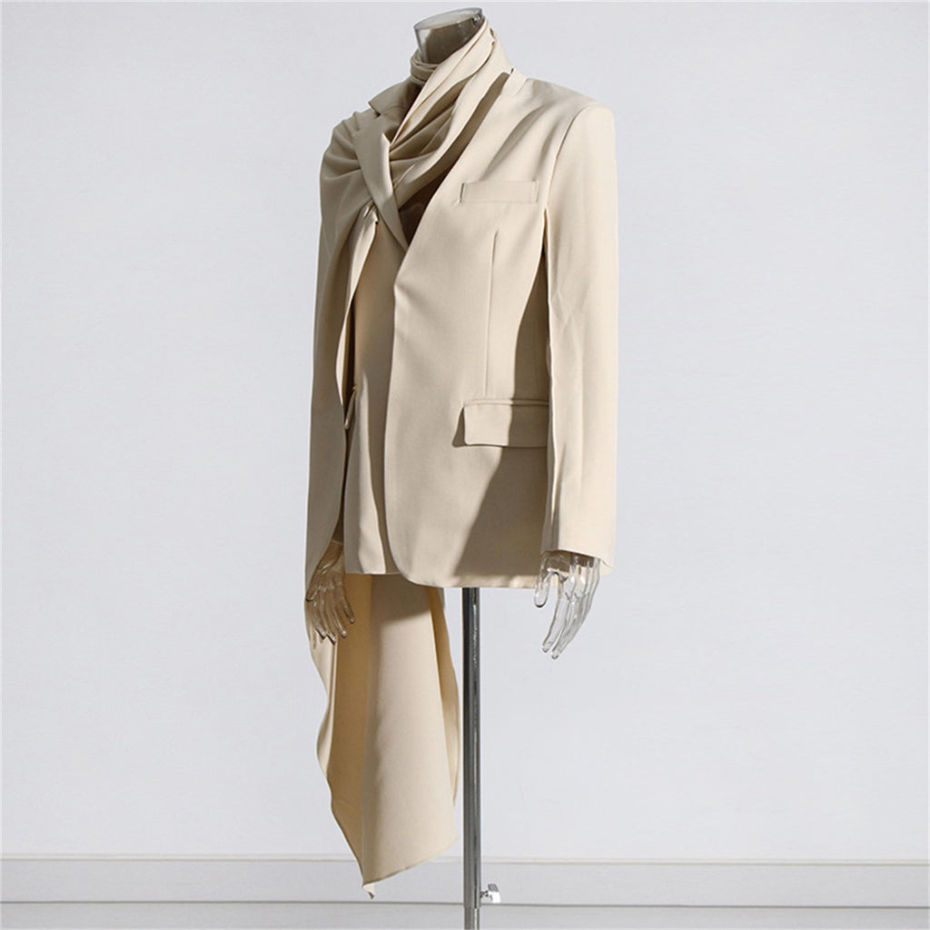 Women Fashion Draped Cape Style Blazer Unique Long Sleeve Suit Top