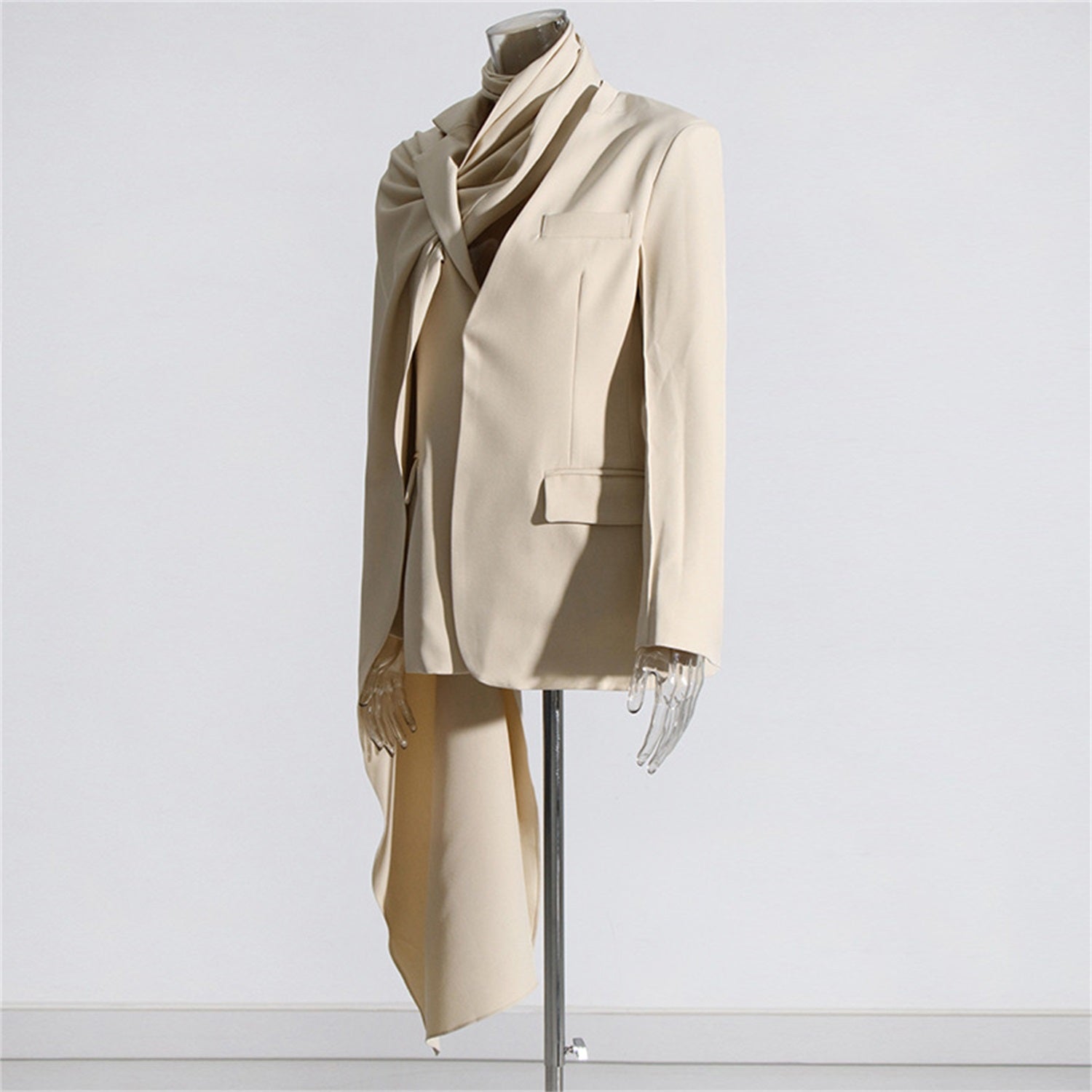 Women Fashion Draped Cape Style Blazer Unique Long Sleeve Suit Top