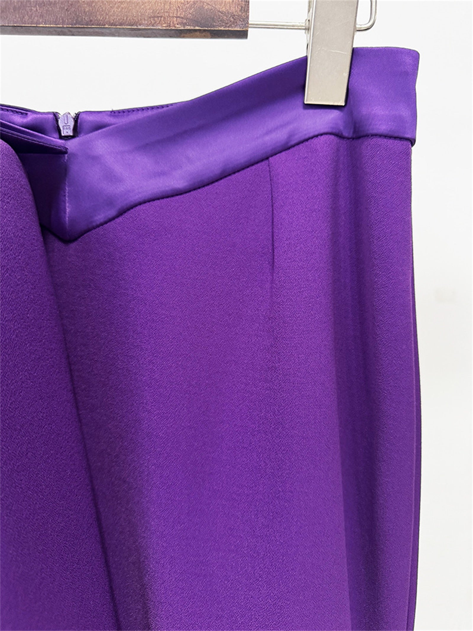 Platlogy Purple Elegant Cropped Blazer Mermaid Maxi Skirt Two Piece Formal Outfit For Evening Party Wedding Guest