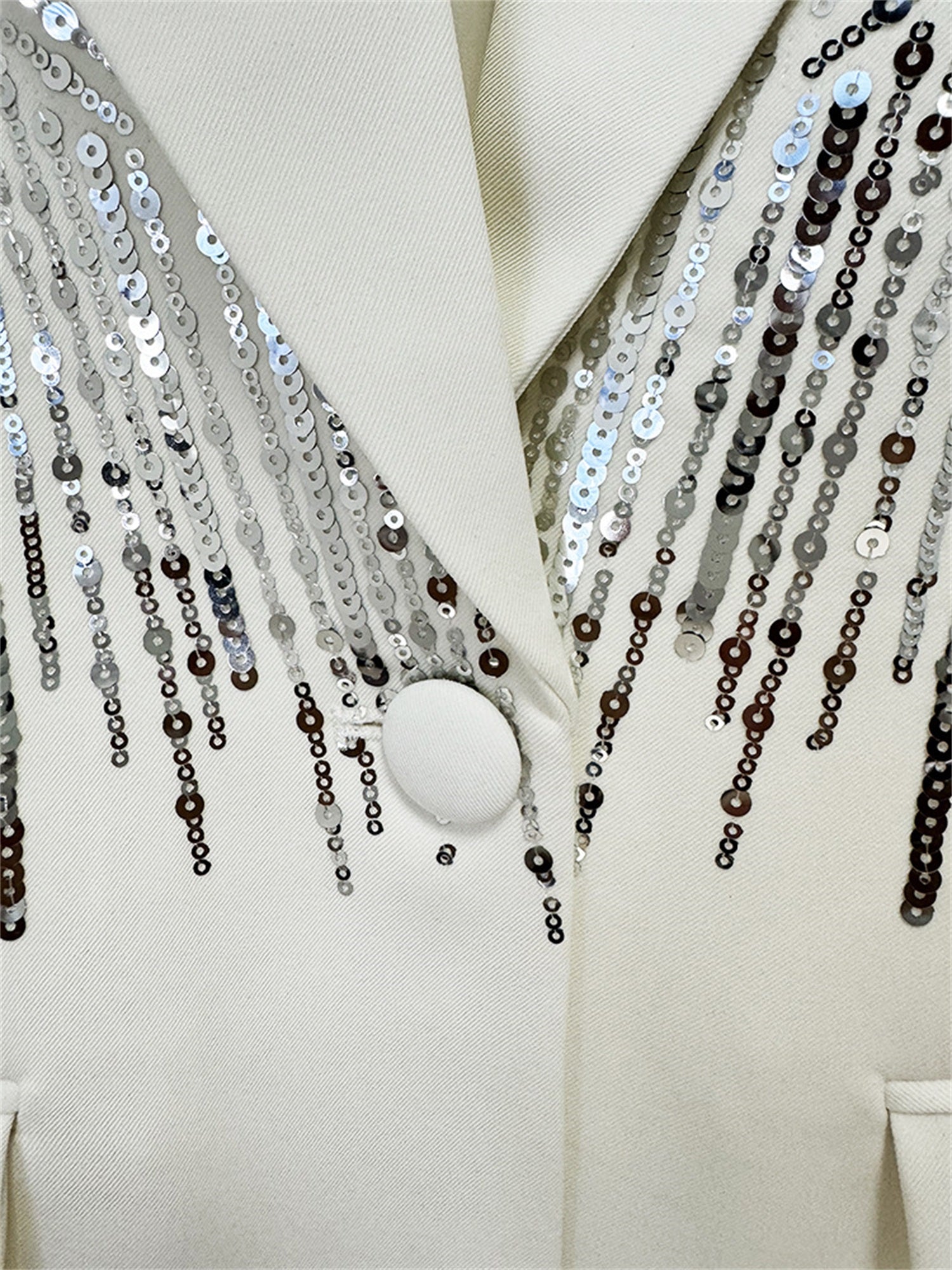 Sparkly Beaded Tuxedo Blazer Straight Leg Pants Suit For Party
