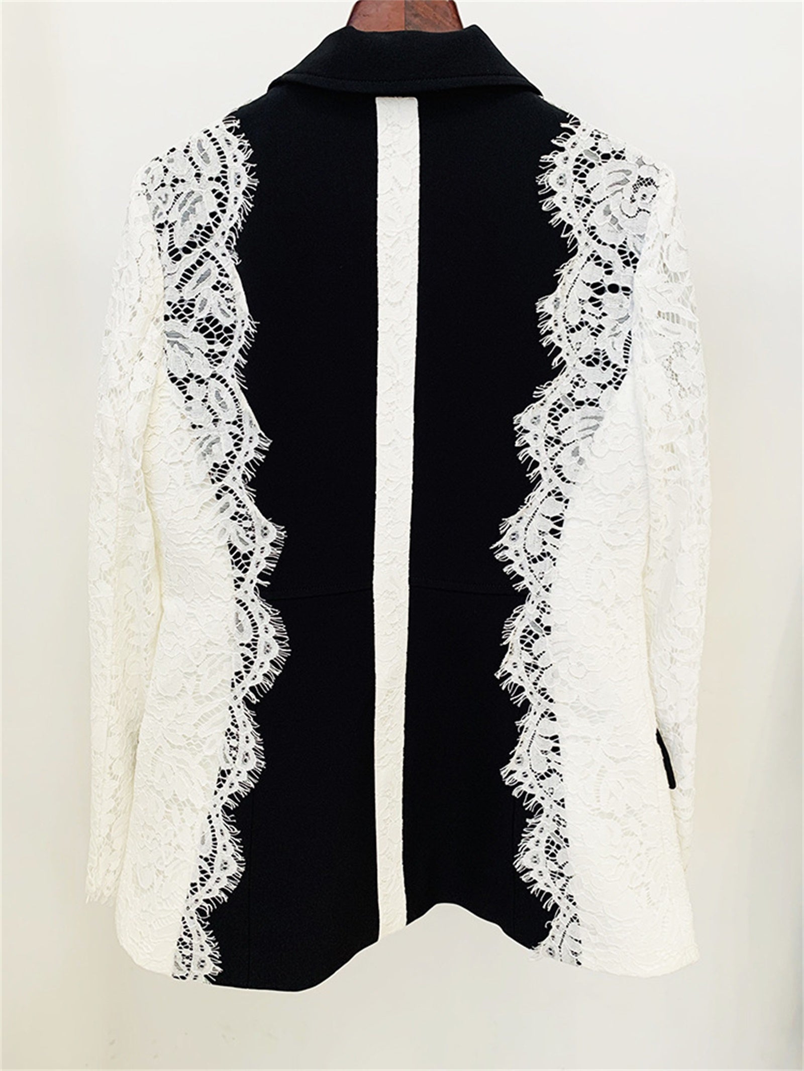 Platlogy Women Elegant Lace Patchwork Blazer Suit Slim Fit Formal Business Party Two Piece Outfit