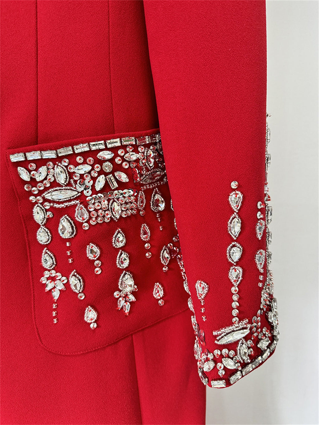 Embellished Cuff Maxi Blazer Dress Button Front Evening Party Dress