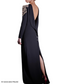 Platlogy Luxury Rhinestone Embellished Lapel Long Sleeve Maxi Dress Elegant Black Formal Evening Bodycon Dress