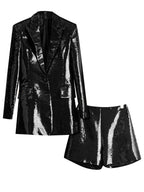 Platlogy Women Sequin Blazer and Short Set 2 PC Slim Fit Notch Lapel Prom Party Glitter Suit