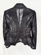 Platlogy Women Slim Fit Sheer Lace Blazer Single Button Padded Shoulder Formal Office Jacket