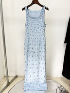 Platlogy Light Blue Rhinestone Sleeveless  Bodycon Dress Formal Evening Party Dress