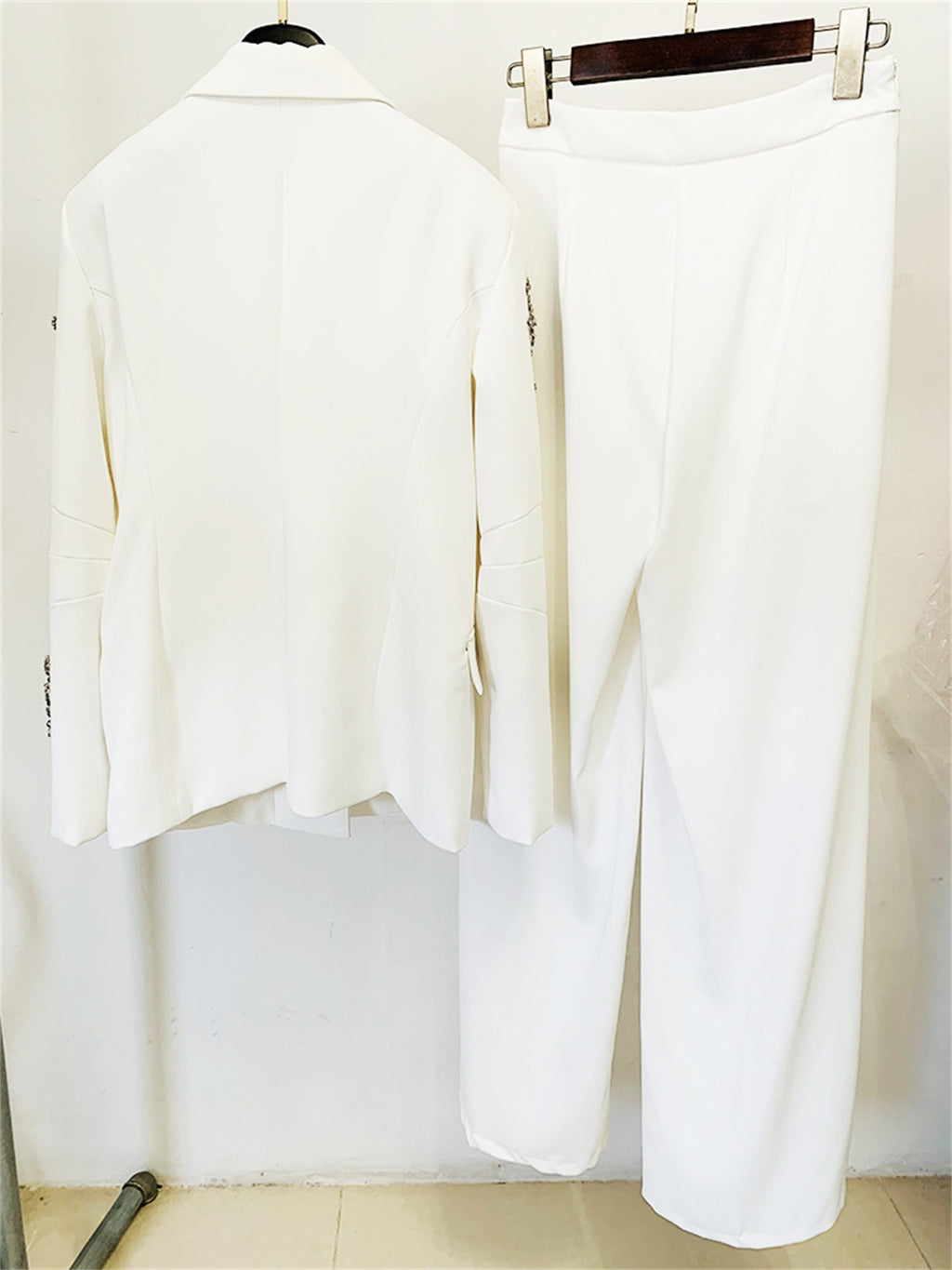 Rhinestone Embellished Tailored Blazer And Pants Two Piece Set